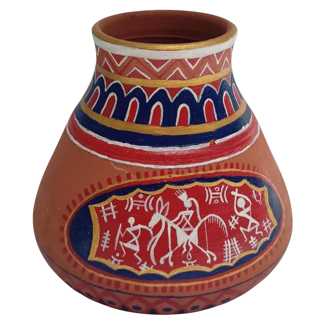 Nav Tejaswini Warli Unit FPO, Flower Pot, Handpainted Terracotta, Pack of 1,