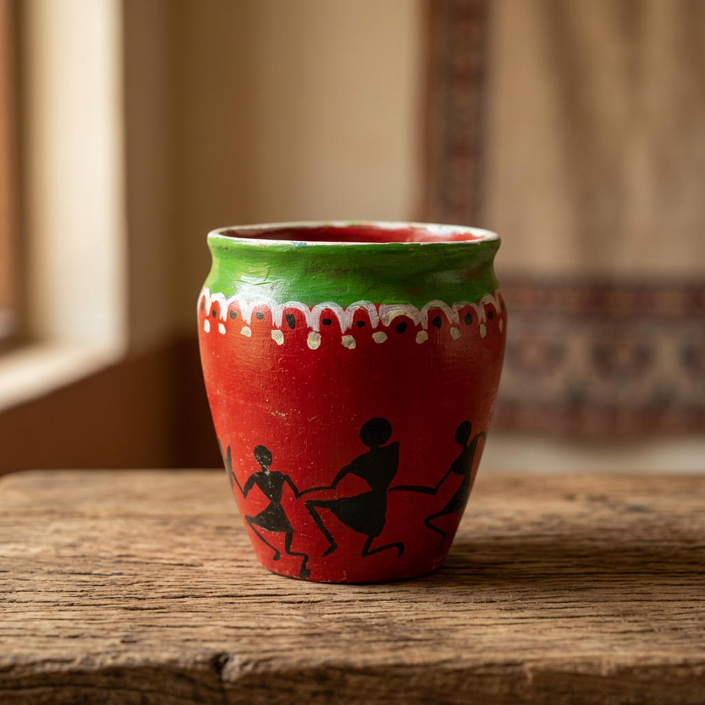 Nav Tejaswini Warli Unit FPO, Flower Pot, Handpainted Terracotta, Pack of 1,