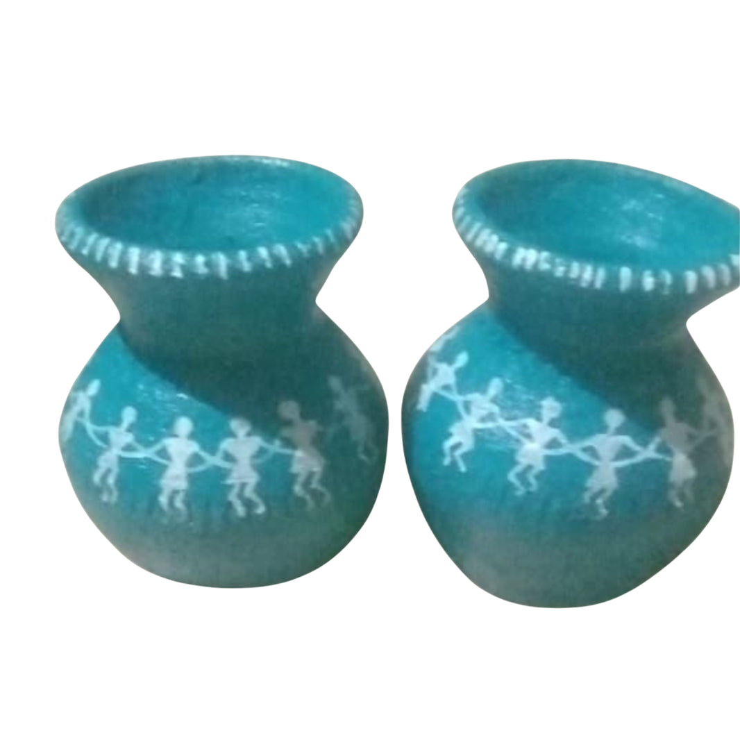 Nav Tejaswini Warli Unit FPO, Flower Pot, Handpainted Terracotta, Pack of 2,