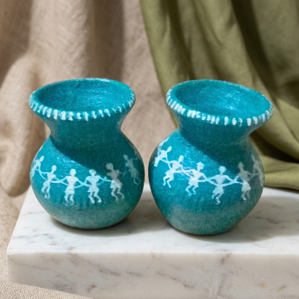 NAV TEJASWINI Handmade Flower Pot Pack of 2 Terracotta Handpainted Warli Design Eco Friendly Durable Rustic Decorative Indoor Outdoor Garden Planter