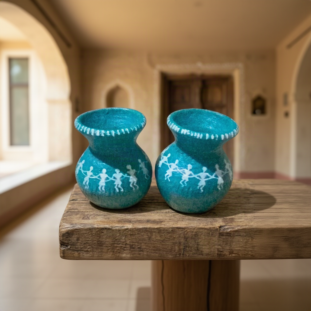NAV TEJASWINI Handmade Flower Pot Pack of 2 Terracotta Handpainted Warli Design Eco Friendly Durable Rustic Decorative Indoor Outdoor Garden Planter