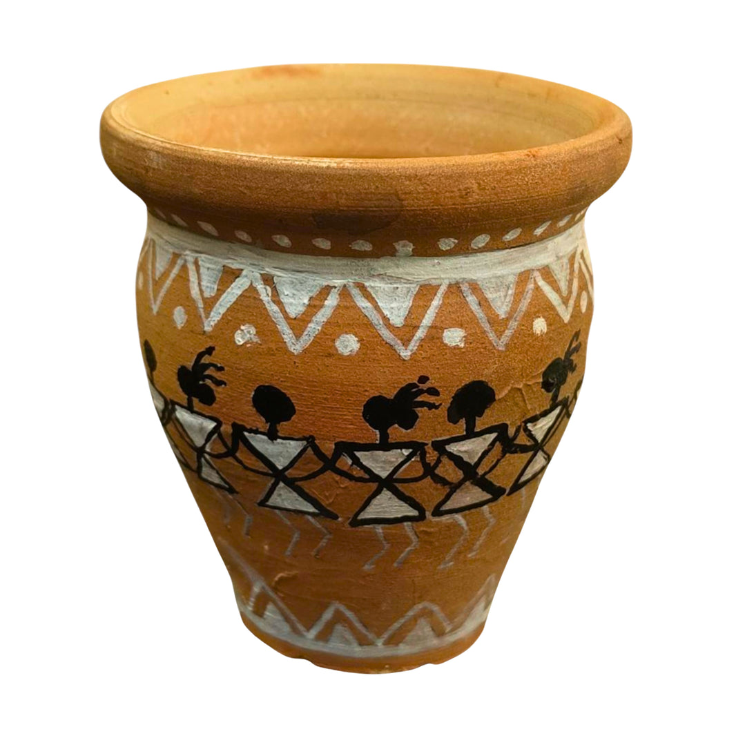Nav Tejaswini Warli Unit FPO, Kullad Clay Cup, Handmade Warli Painted, Pack of 1,