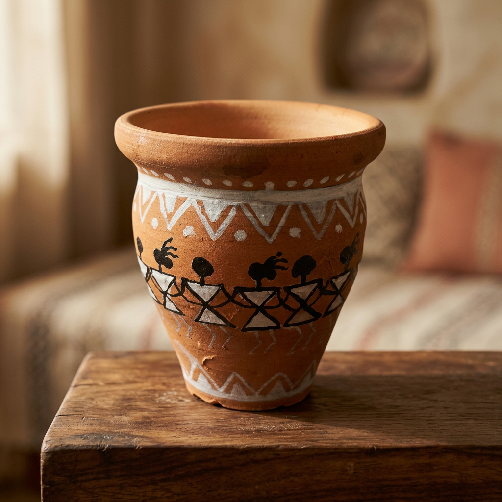 Nav Tejaswini Warli Unit FPO, Kullad Clay Cup, Handmade Warli Painted, Pack of 1,