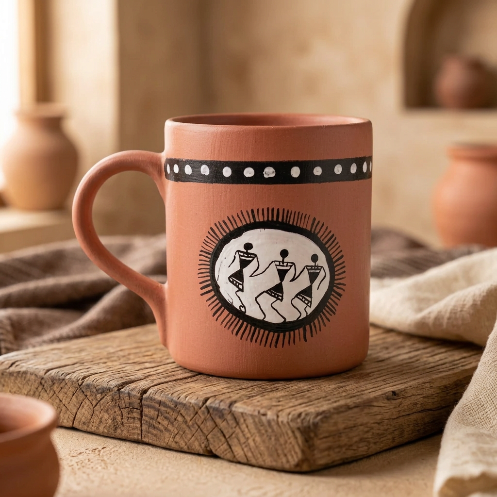 Nav Tejaswini Warli Unit FPO, Handcrafted Tea Cup, handmade traditional tea cup, pack of 1 piece