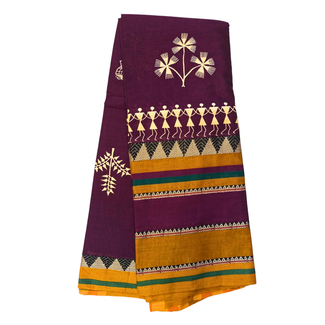 Nav Tejaswini Warli Unit FPO, Saree Warli Painting, Handpainted Tribal Art, Pack of 1,