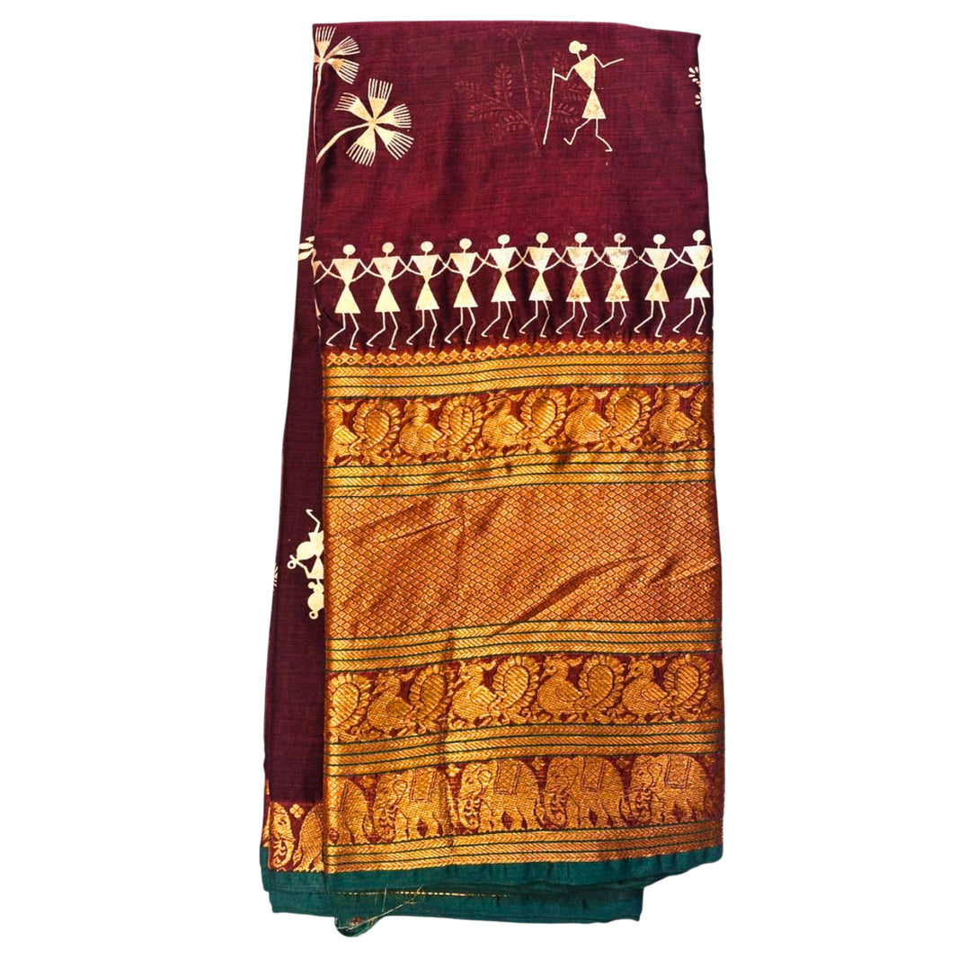 Nav Tejaswini Warli Unit FPO, Saree Warli Painting, Handpainted Tribal Art, Pack of 1,