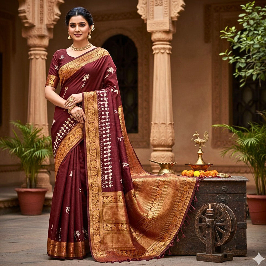 Nav Tejaswini Warli Unit FPO, Saree Warli Painting, Handpainted Tribal Art, Pack of 1,