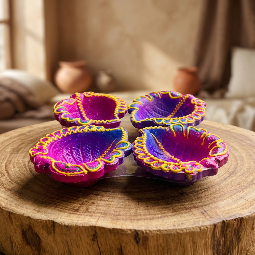 KOKANKANYA Chemical-free Traditional Clay Diwali Diya Made from natural soil No artificial colours Pack of 4