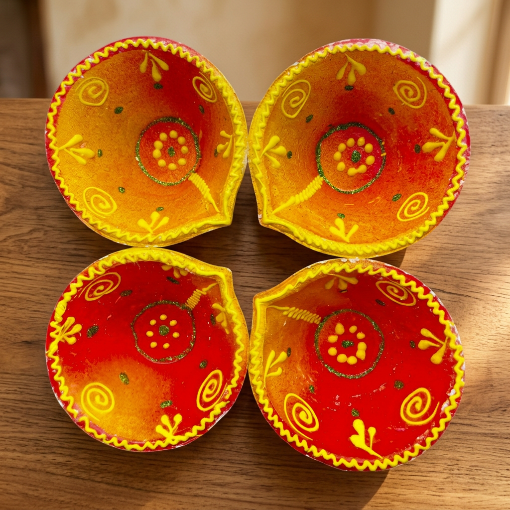 PRAGATI Traditional Clay Diya Handcrafted Earthen Lamp Made from Natural Soil Decorative Pooja Lighting Pack of 4 Pieces