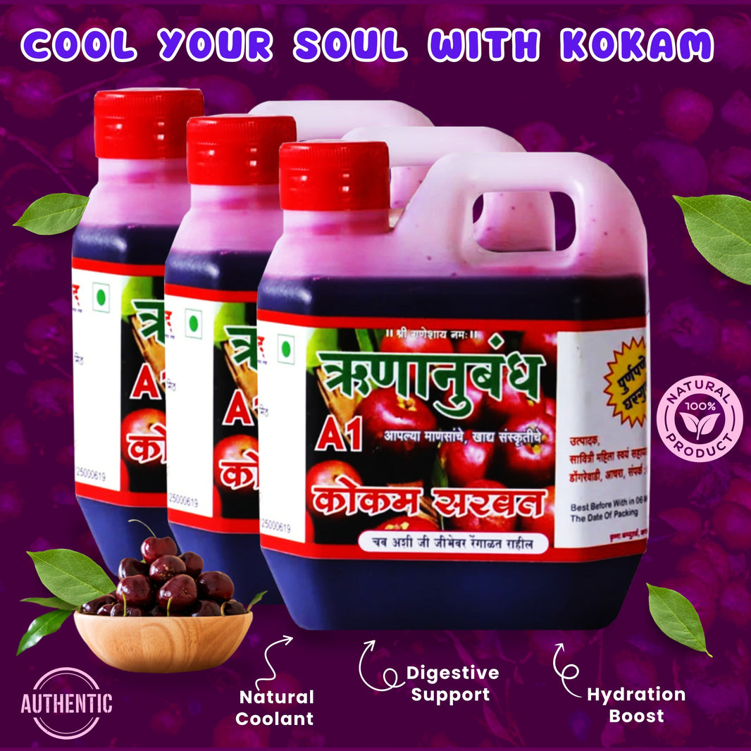 RUNANUBANDH Kokam Sharbat, Pack of 3, Natural Ingredients, No Artificial Essence, 500 ml