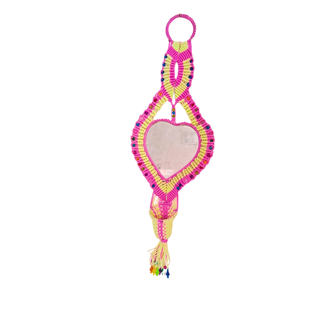 Macrame Wall Hanging with Heart-Shaped Mirror Hand Made By Shri Bramhnath Self Help Group 300gm