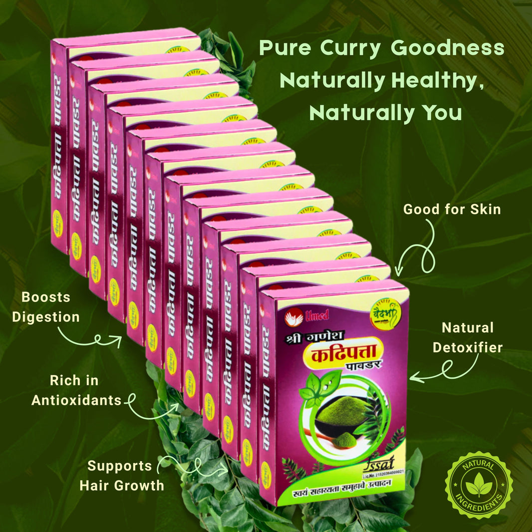 SHRI GANESH Kadhipatta Powder, Curry Leaves Powder, Pack of 12, Kumkum SHG, Made By Natural Ingredients, No Artificial Chemical, Pack of 40 gm