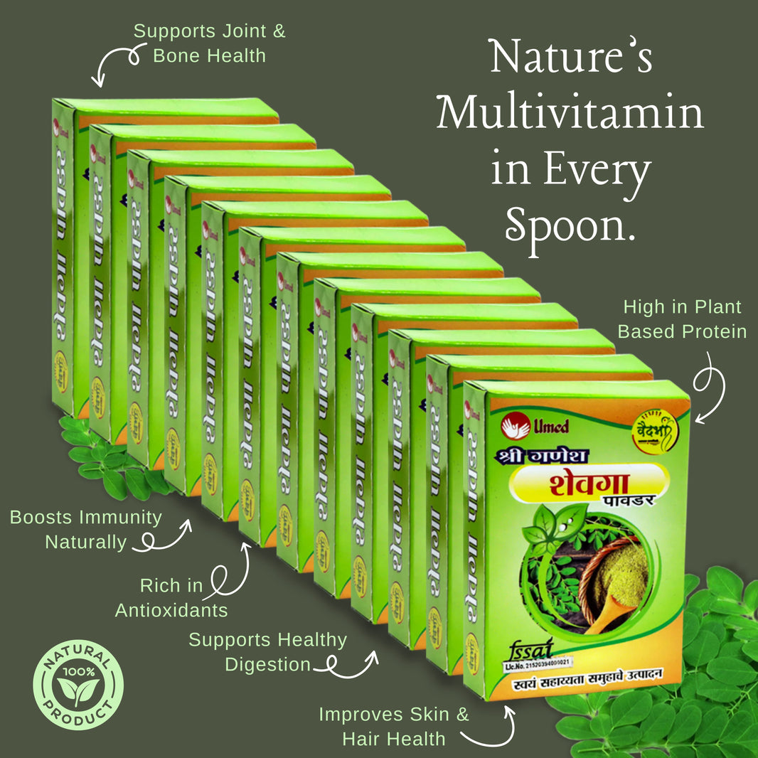 SHRI GANESH Shevga Powder, Moringa Powder, Pack of 12, Kumkum SHG, Made By Natural Ingredients, No Artificial Chemical, Pack of 40 gm