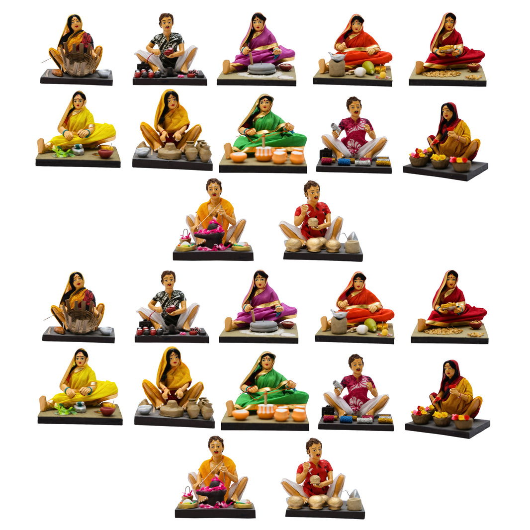 Pragati Combo Set of 3 , Bhajani, Warkari & Bara Balutedar Set , Clay Statues Made from Natural Soil , Empower Rural Women , UmedMart