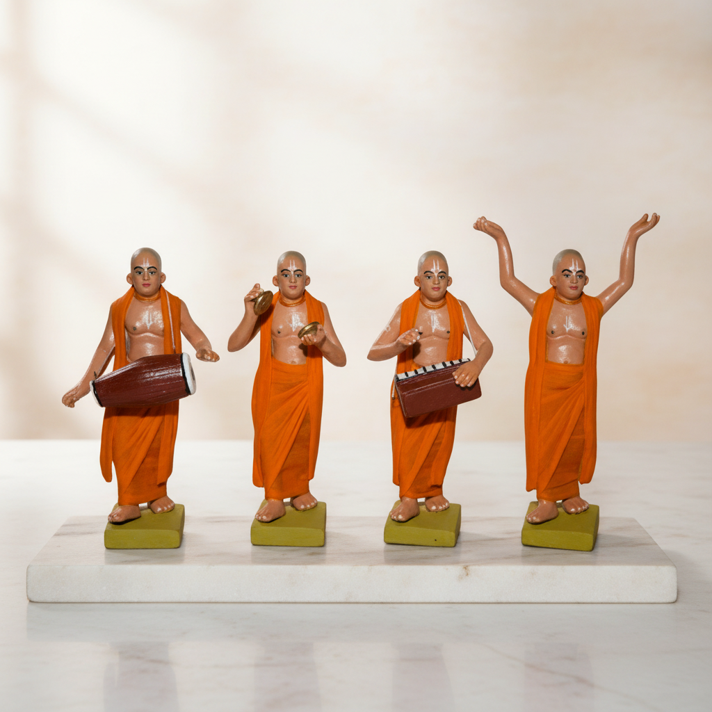 SADARAM Earthen Bhajni Mandal Hare Rama Hare Krushna Handcrafted Clay Figurine Set by SHG Women Pack of 4