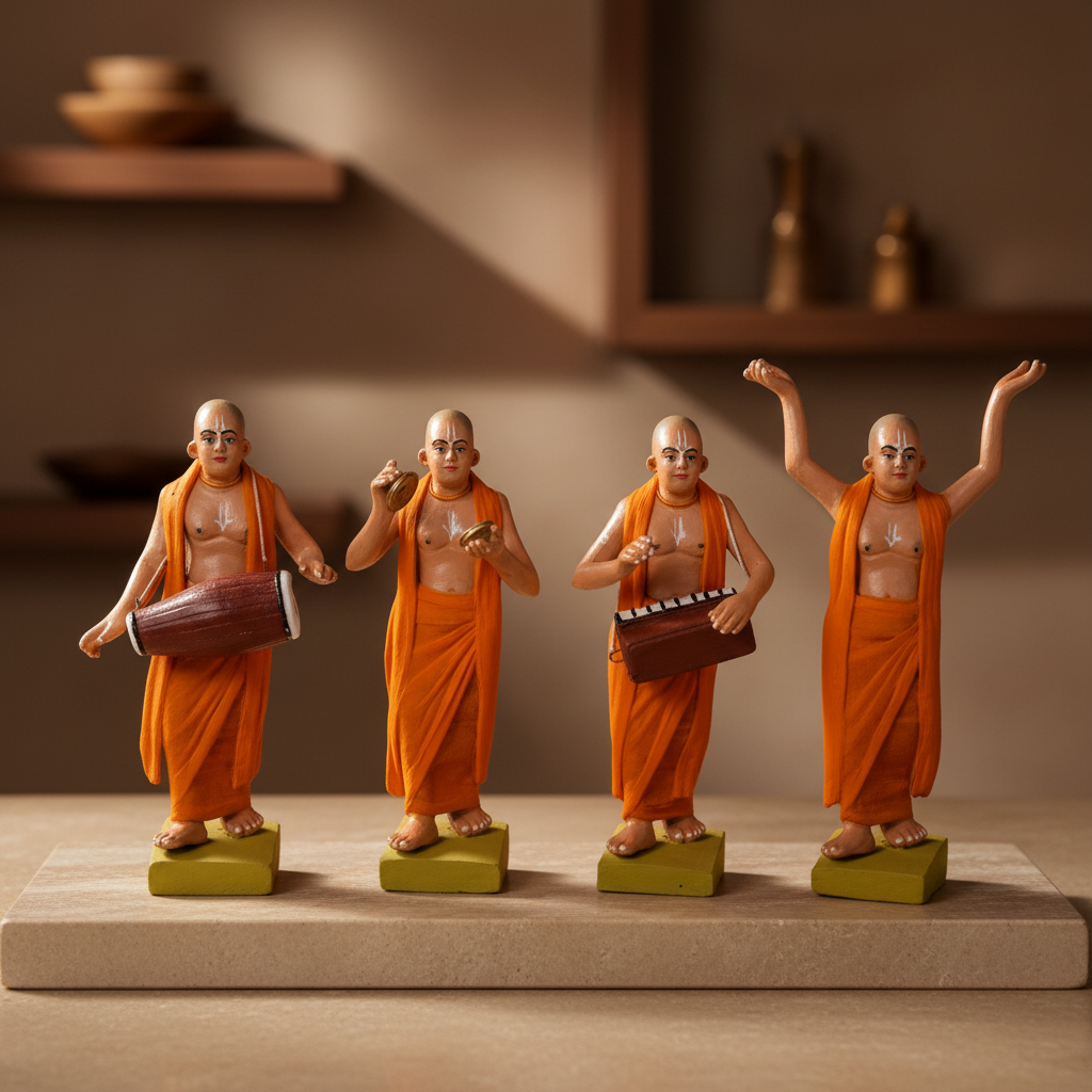 SADARAM Earthen Bhajni Mandal Hare Rama Hare Krushna Handcrafted Clay Figurine Set by SHG Women Pack of 4