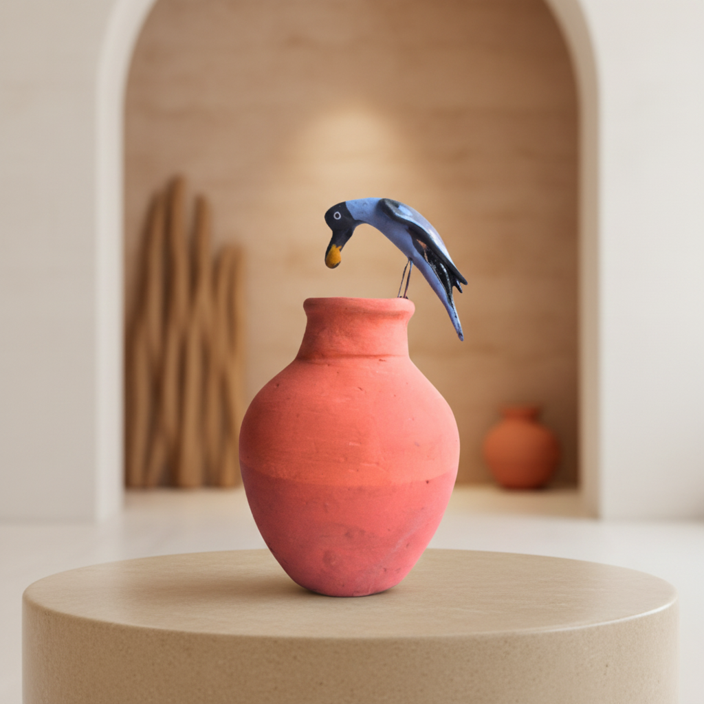 SADARAM Thirsty Crow Story Clay Model Handcrafted Terracotta Educational Figurine Pack of 1
