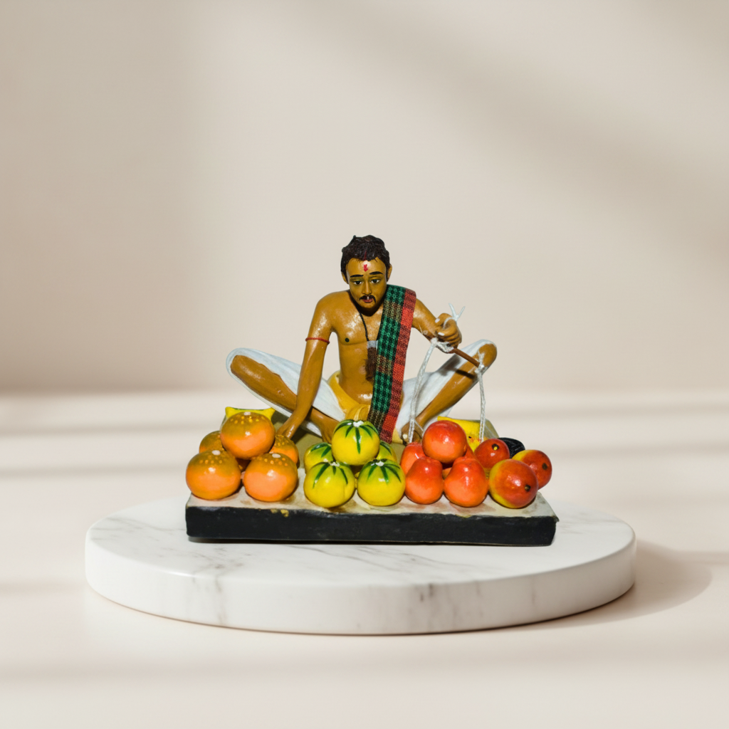 SADARAM Fruit Sales Man Handmade Earthen Clay Figurine Depicting Rural Life Crafted by SHG Women Pack of 1