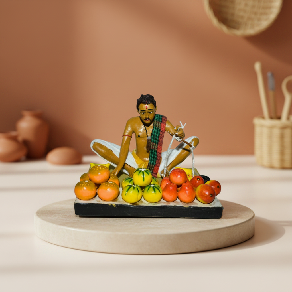 SADARAM Fruit Sales Man Handmade Earthen Clay Figurine Depicting Rural Life Crafted by SHG Women Pack of 1