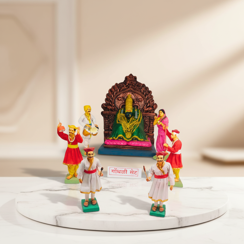 SADARAM Traditional Gondhali Set Handcrafted Earthen Devotional Folk Art Made from Natural Clay Cultural Display Pack of 1
