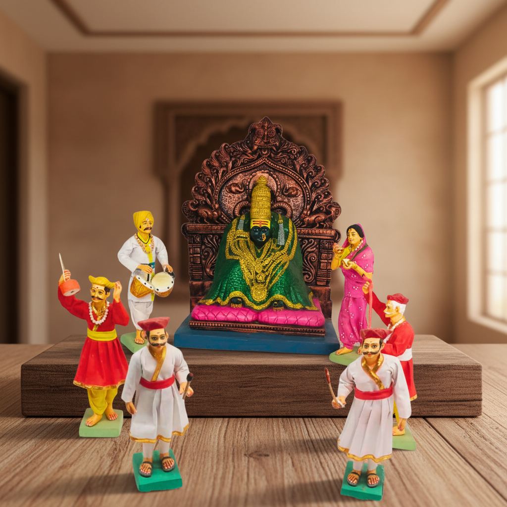 SADARAM Traditional Gondhali Set Handcrafted Earthen Devotional Folk Art Made from Natural Clay Cultural Display Pack of 1