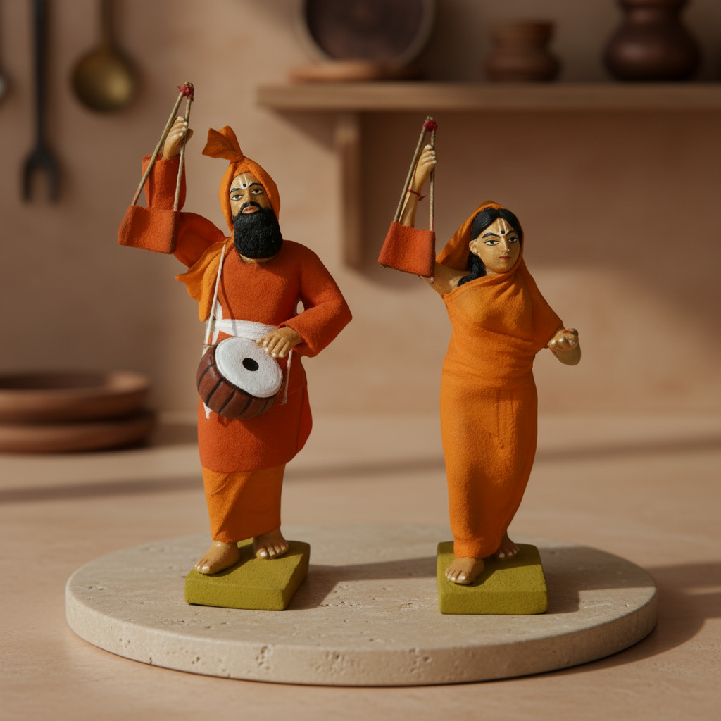 SADARAM Meera-Sadhu Bhakti Clay Figurine Set of 2