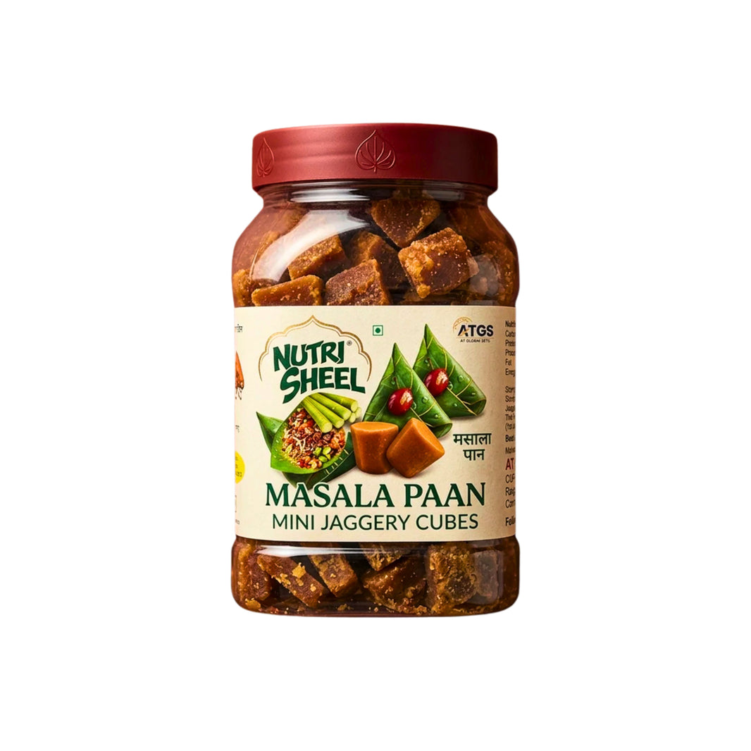 NUTRI SHELL Mini Jaggery Cubes Paan Masala Flavour Pack Of 500g Natural Mouth Freshener Digestive Saunf Gulkand Mint Traditional Sweet Healthy Alternative