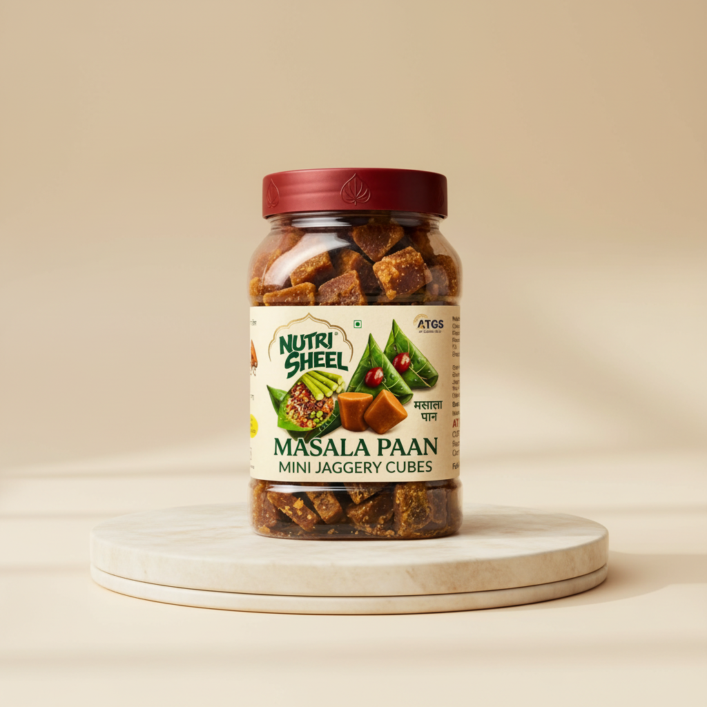 NUTRI SHELL Mini Jaggery Cubes Paan Masala Flavour Pack Of 500g Natural Mouth Freshener Digestive Saunf Gulkand Mint Traditional Sweet Healthy Alternative