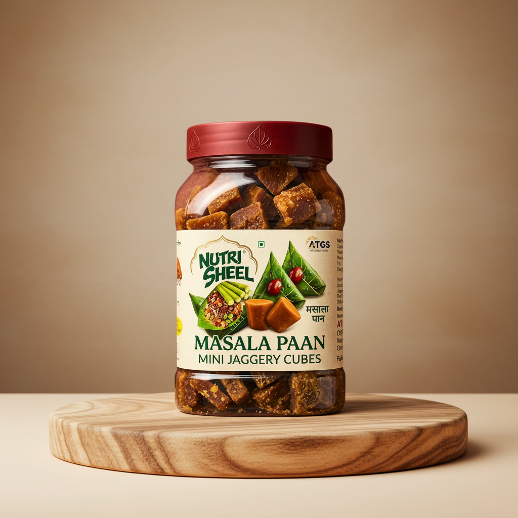 NUTRI SHELL Mini Jaggery Cubes Paan Masala Flavour Pack Of 500g Natural Mouth Freshener Digestive Saunf Gulkand Mint Traditional Sweet Healthy Alternative
