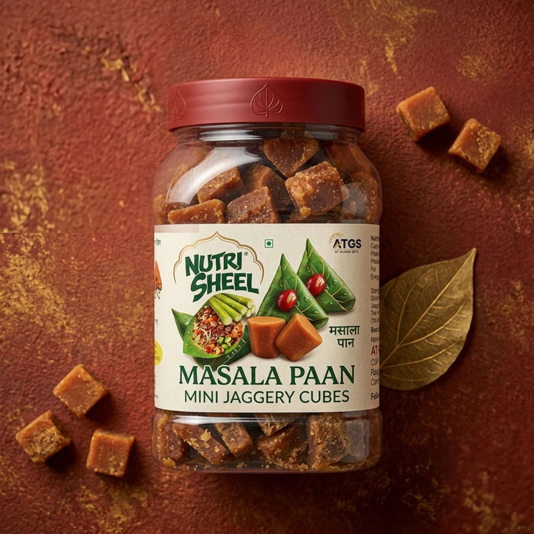 NUTRI SHELL Mini Jaggery Cubes Paan Masala Flavour Pack Of 500g Natural Mouth Freshener Digestive Saunf Gulkand Mint Traditional Sweet Healthy Alternative