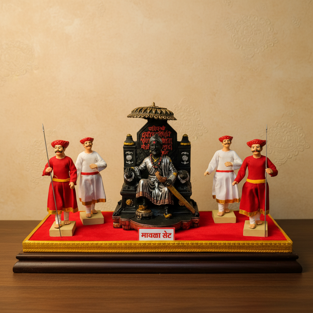 SADARAM Traditional Mavala Set with Shivaji Maharaj Handcrafted Earthen Warrior Art Cultural Historical Display Pack of 1