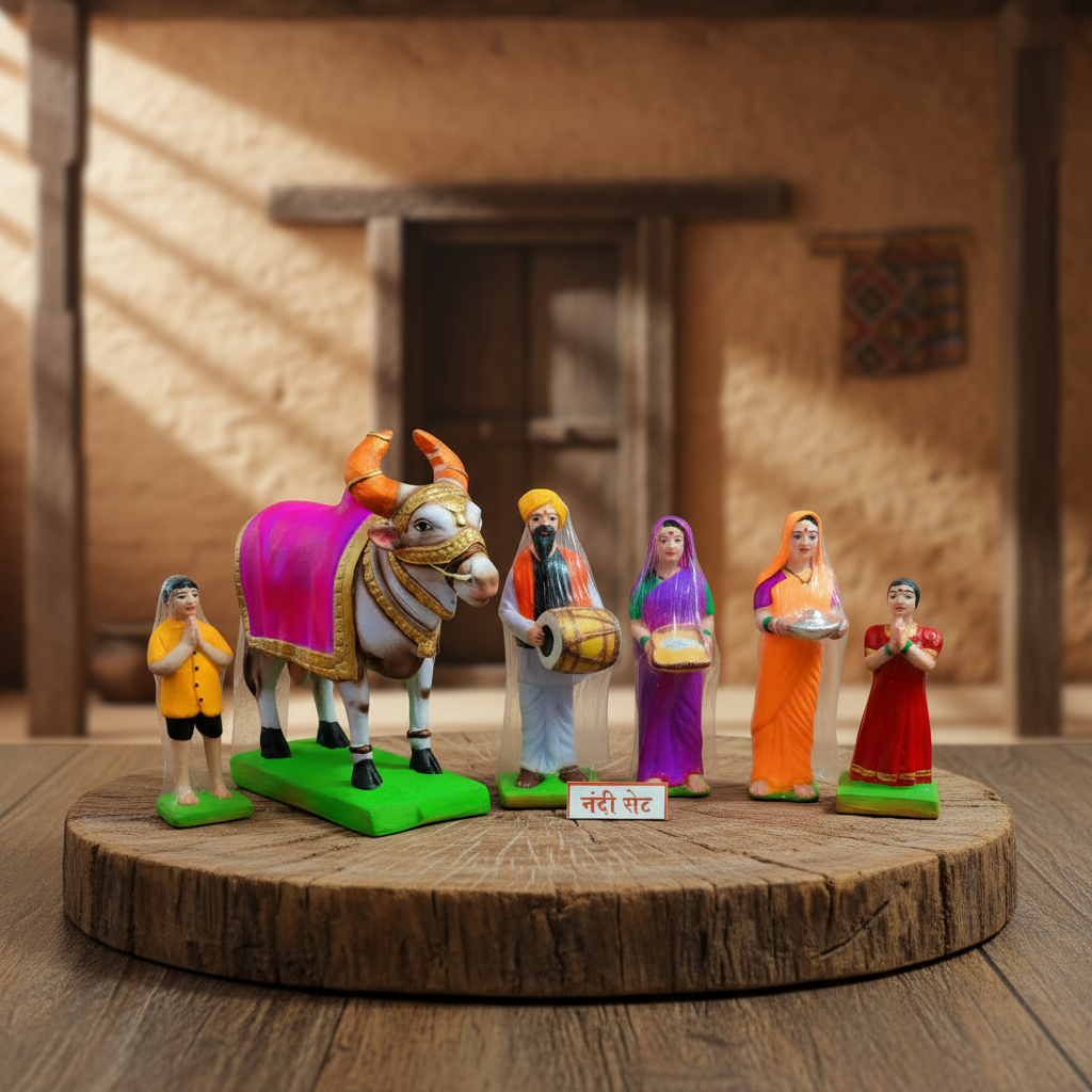 SADARAM Earthen Nandi Bhajan Set Handcrafted Clay Figurines Depicting Devotional Village Tradition by SHG Women Pack of 1