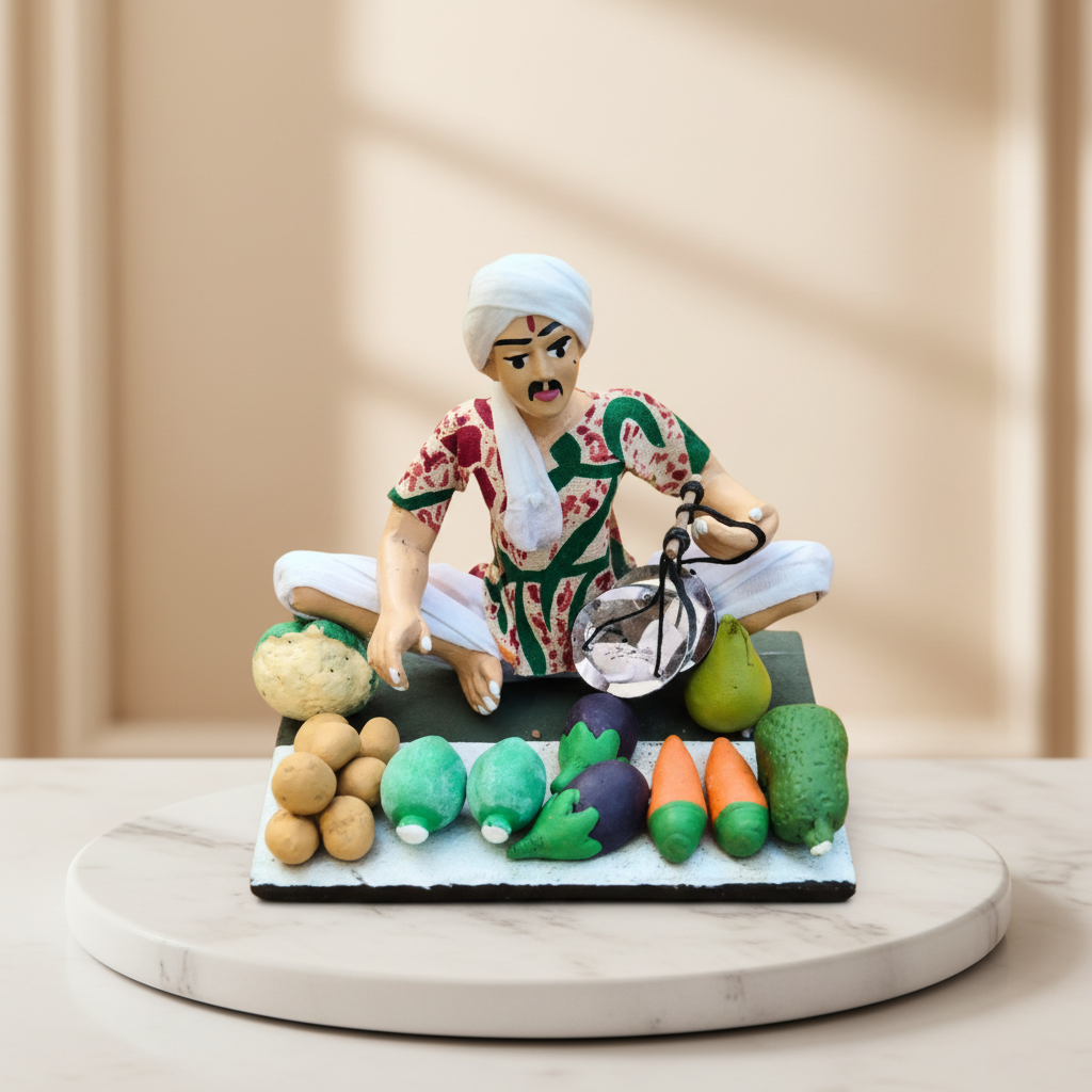 SADARAM Vegetable Seller Man Handmade Earthen Clay Figurine Depicting Rural Life Crafted by SHG Women Pack of 1