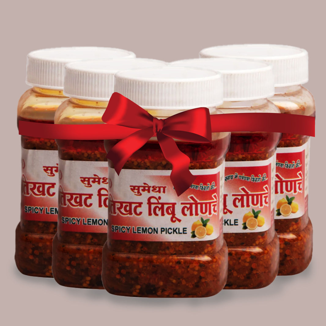 VARDHINI Pickle , Spicy Lemon, Chilli, Wood Apple, Carrot & Karvand,  Combo Pack of 5,  Natural Ingredients, No Artificial Essence, 250g Each,  UmedMart