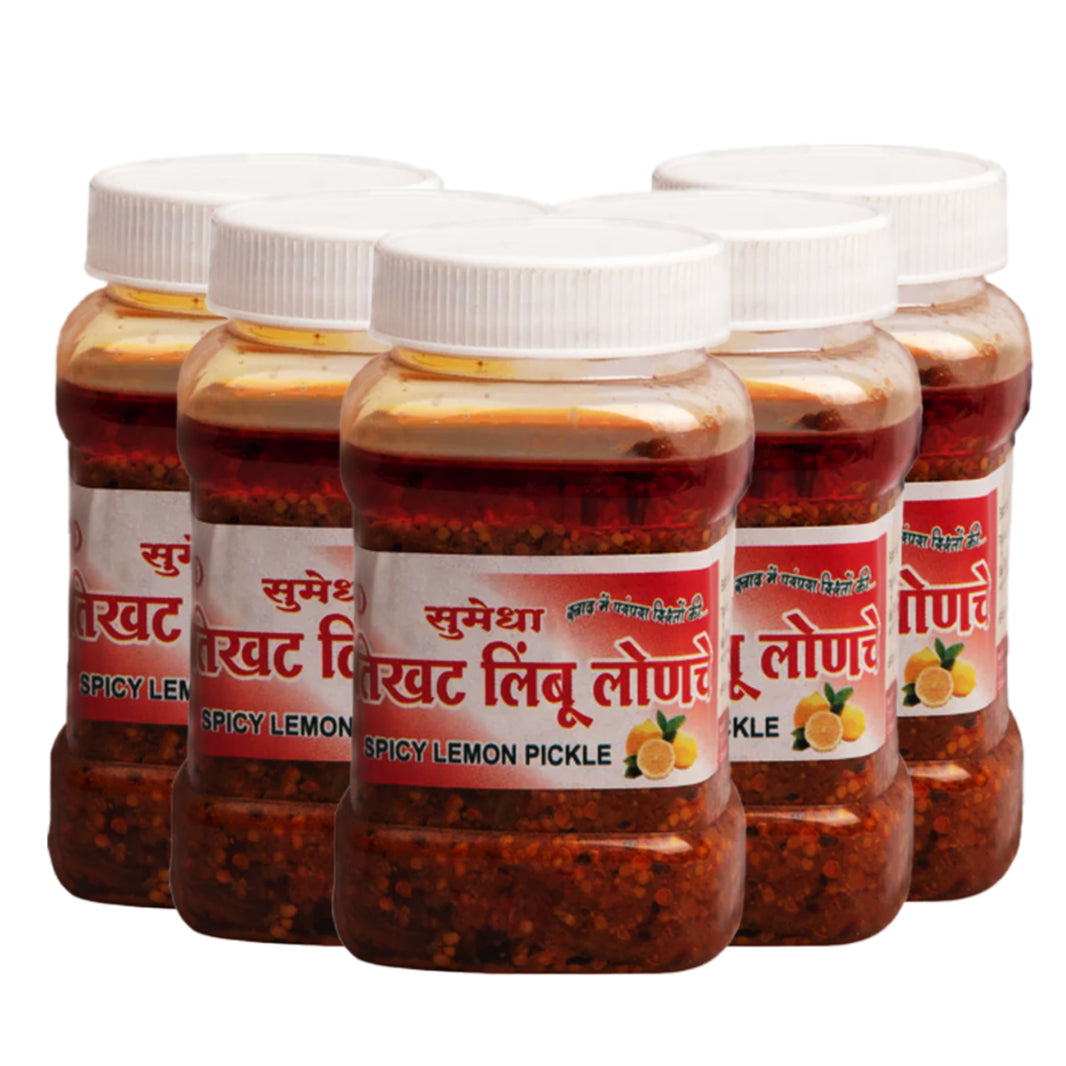 VARDHINI Pickle , Spicy Lemon, Chilli, Wood Apple, Carrot & Karvand,  Combo Pack of 5,  Natural Ingredients, No Artificial Essence, 250g Each,  UmedMart