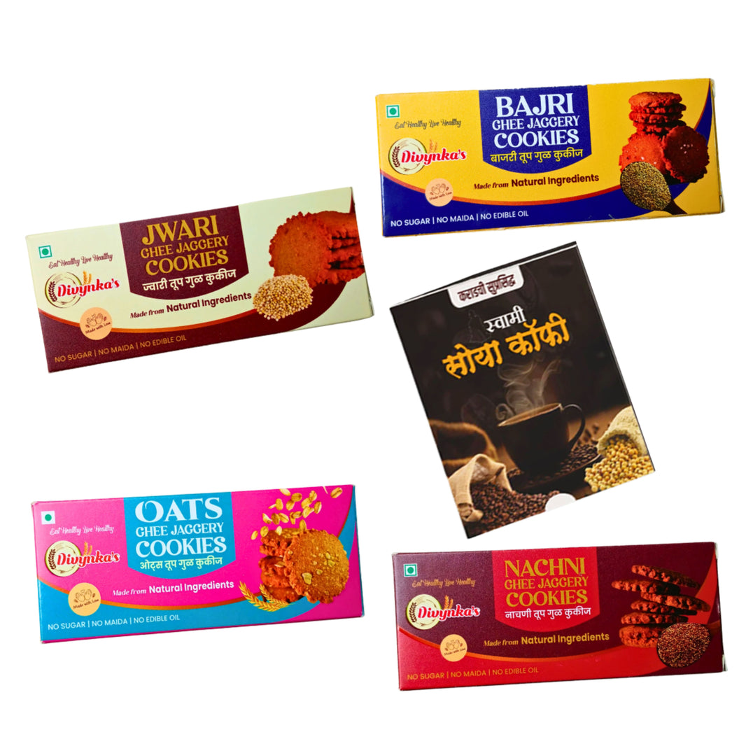 DIVYNKA & SWAMY Healthy Combo Pack of 5 , SWAMI Soy Coffee & Bajri, Jawari, Nachani, Oats Cookies , Natural Ingredients, Empower Rural Women – UmedMart