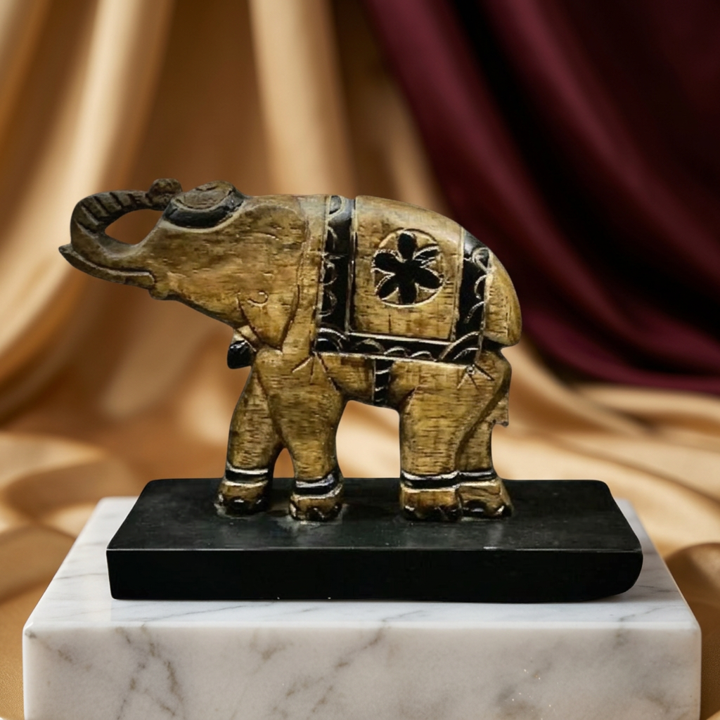 TRINETRA Handcrafted Wooden Art Elephant Traditional Home Decor Showpiece Pack of 1
