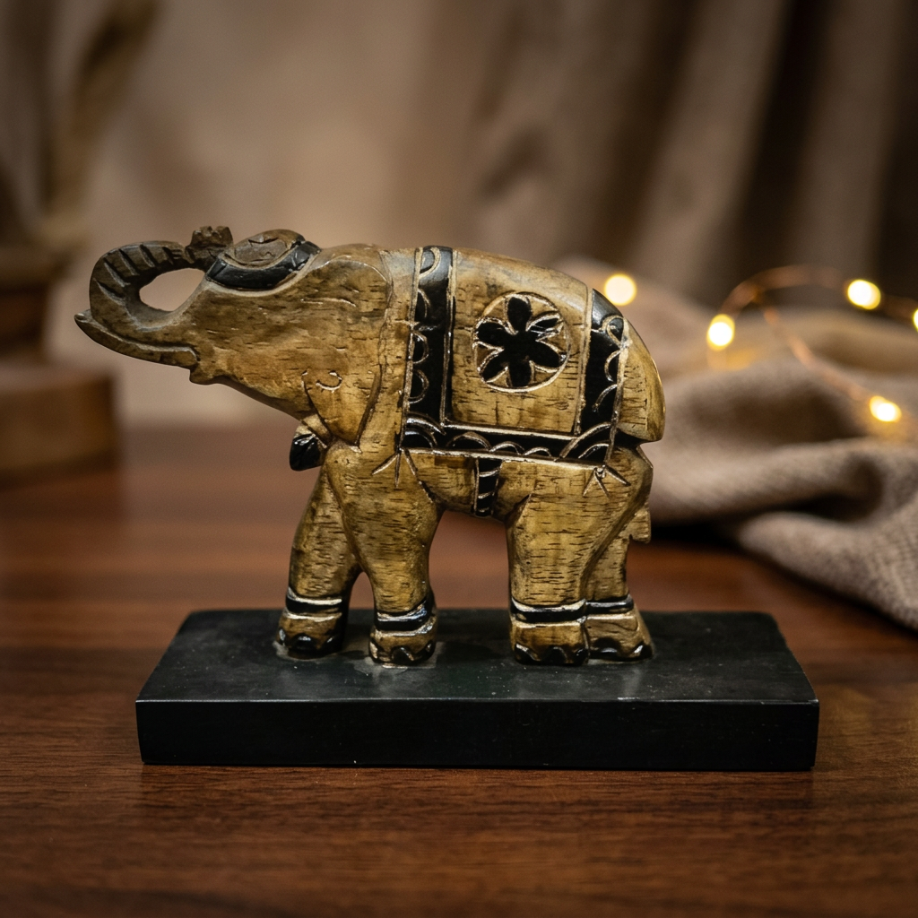 TRINETRA Handcrafted Wooden Art Elephant Traditional Home Decor Showpiece Pack of 1