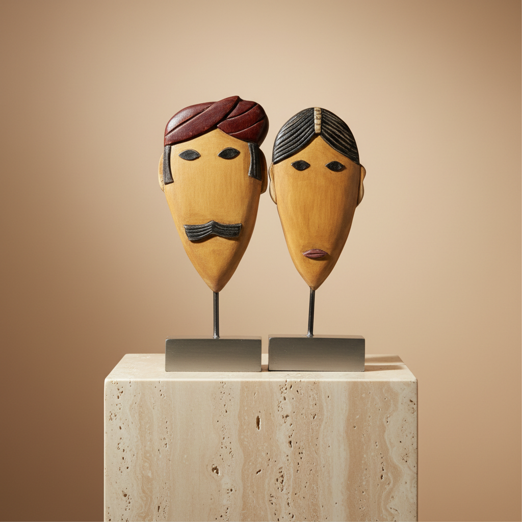 WOODEN ART Couple Face 02 Handcrafted Decorative Wooden Art Pack of 1 Piece