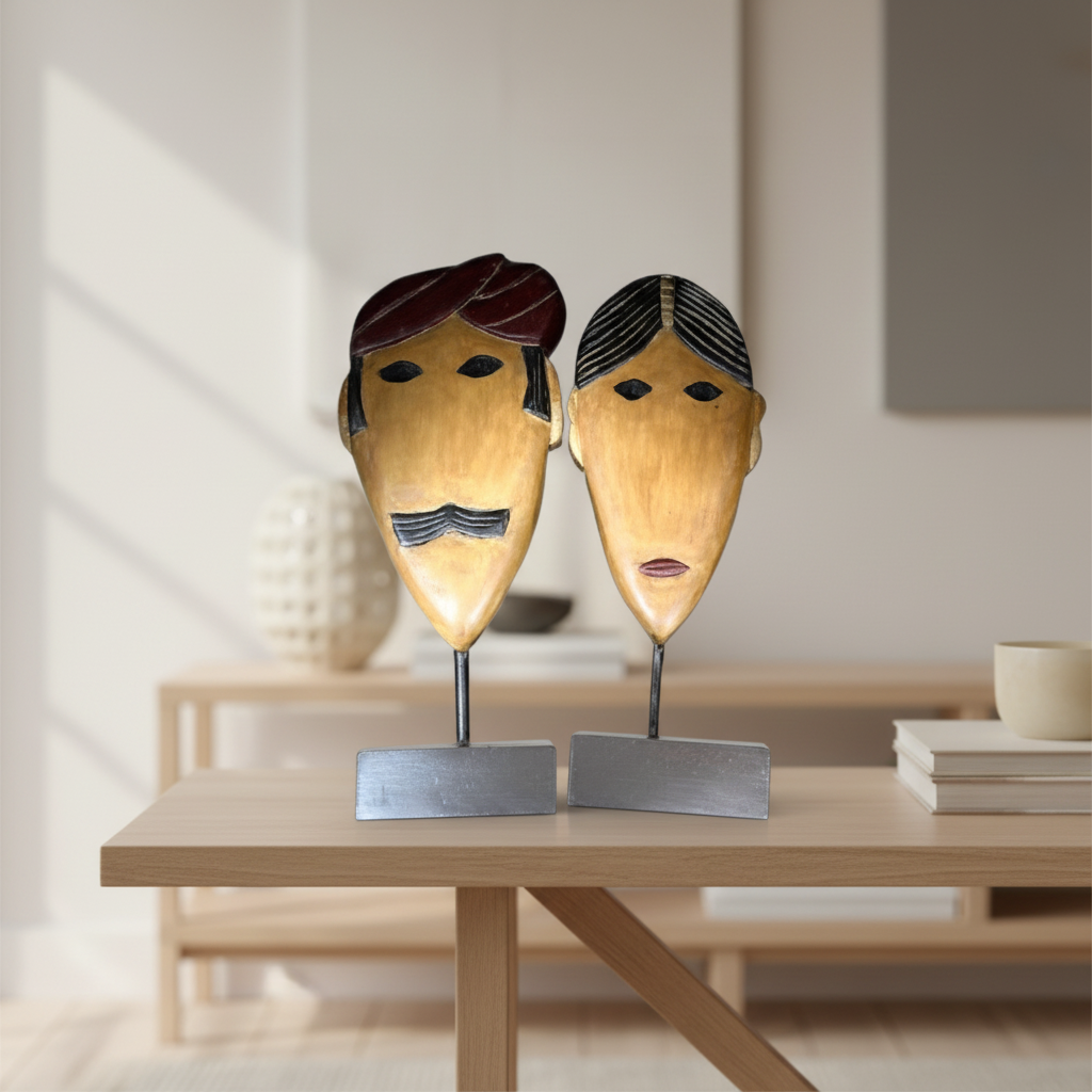 WOODEN ART Couple Face 02 Handcrafted Decorative Wooden Art Pack of 1 Piece