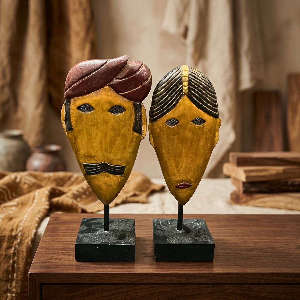 WOODEN ART Couple Face 01 Handcrafted Decorative Wooden Art Pack of 1 Piece