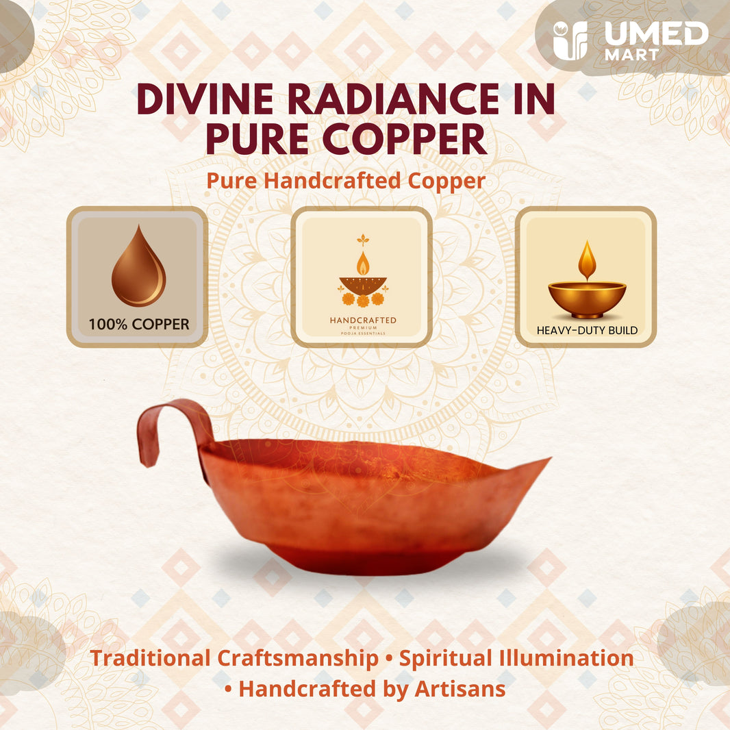 Copper Diya Decor (Medium) – Handmade Meena Work Lamp by Pragati Mahila SHG Jalgaon (Pack of 1)