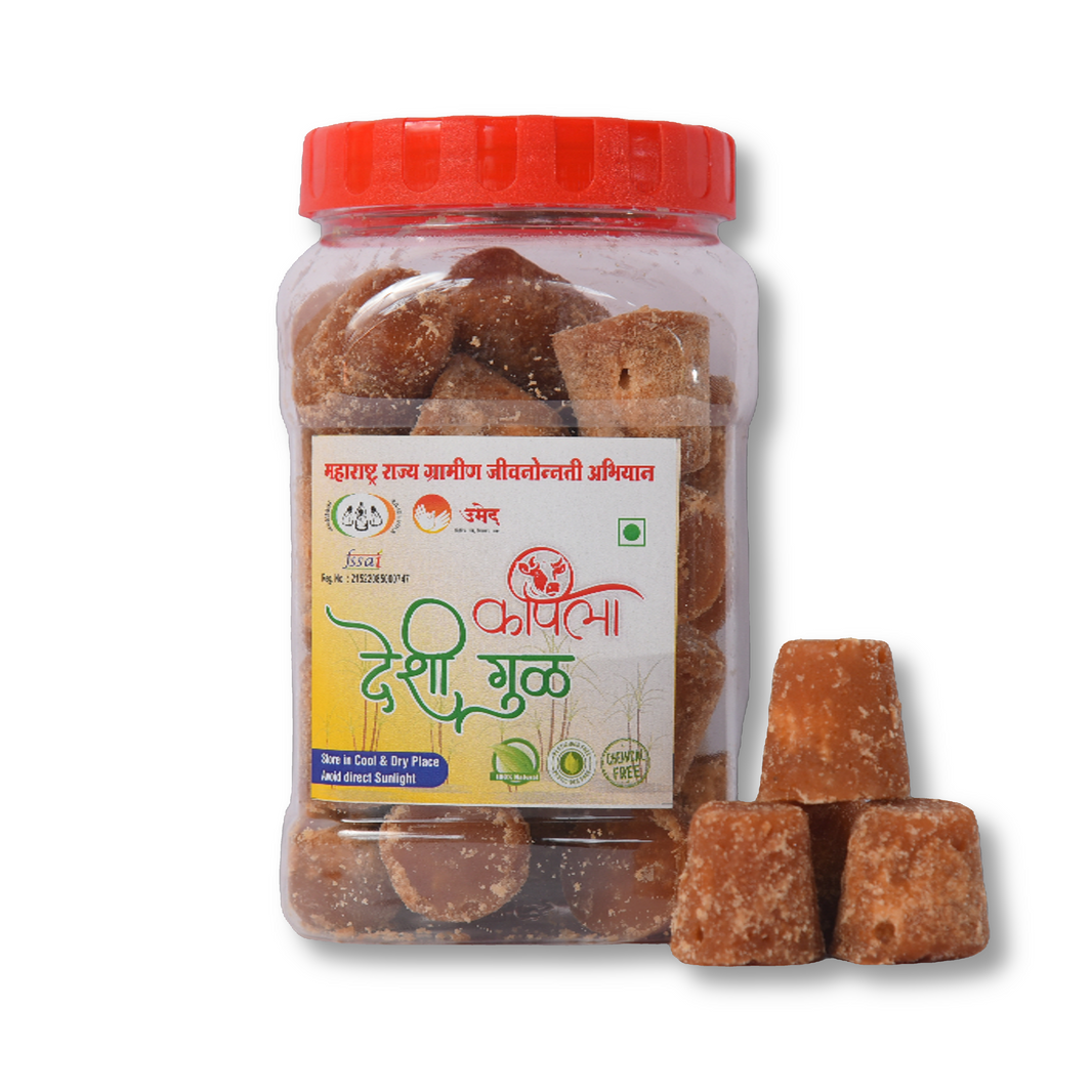 KAPILA Pure Deshi Gul Jaggery Cubes, Natural, Chemical Free, 450gm Jar