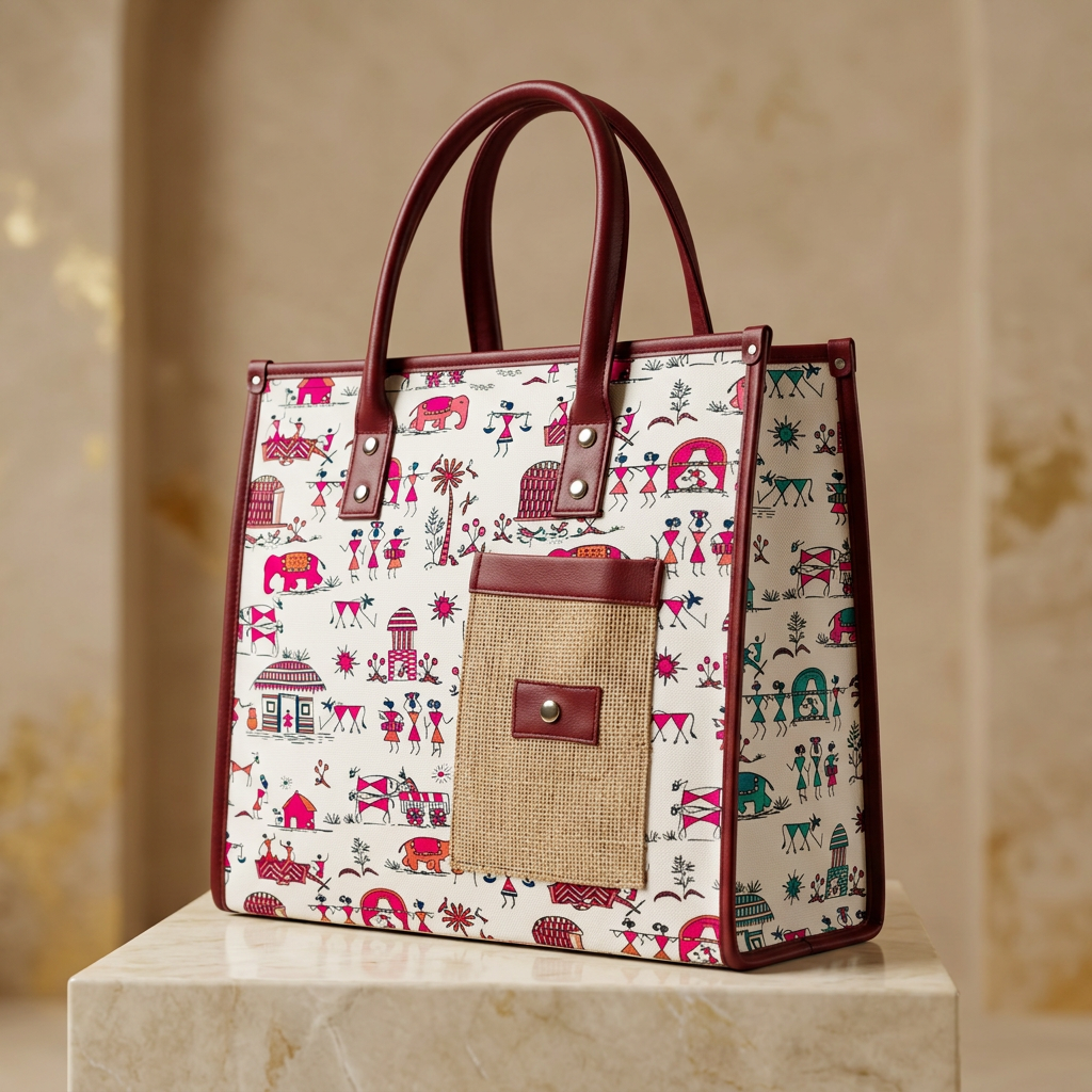 VEERBHADRA HANDMADE Warli Print One Pocket Bag Pack Of 1 Item Handcrafted Tribal Art Utility Shoulder Bag Stylish Durable Everyday Travel Essential
