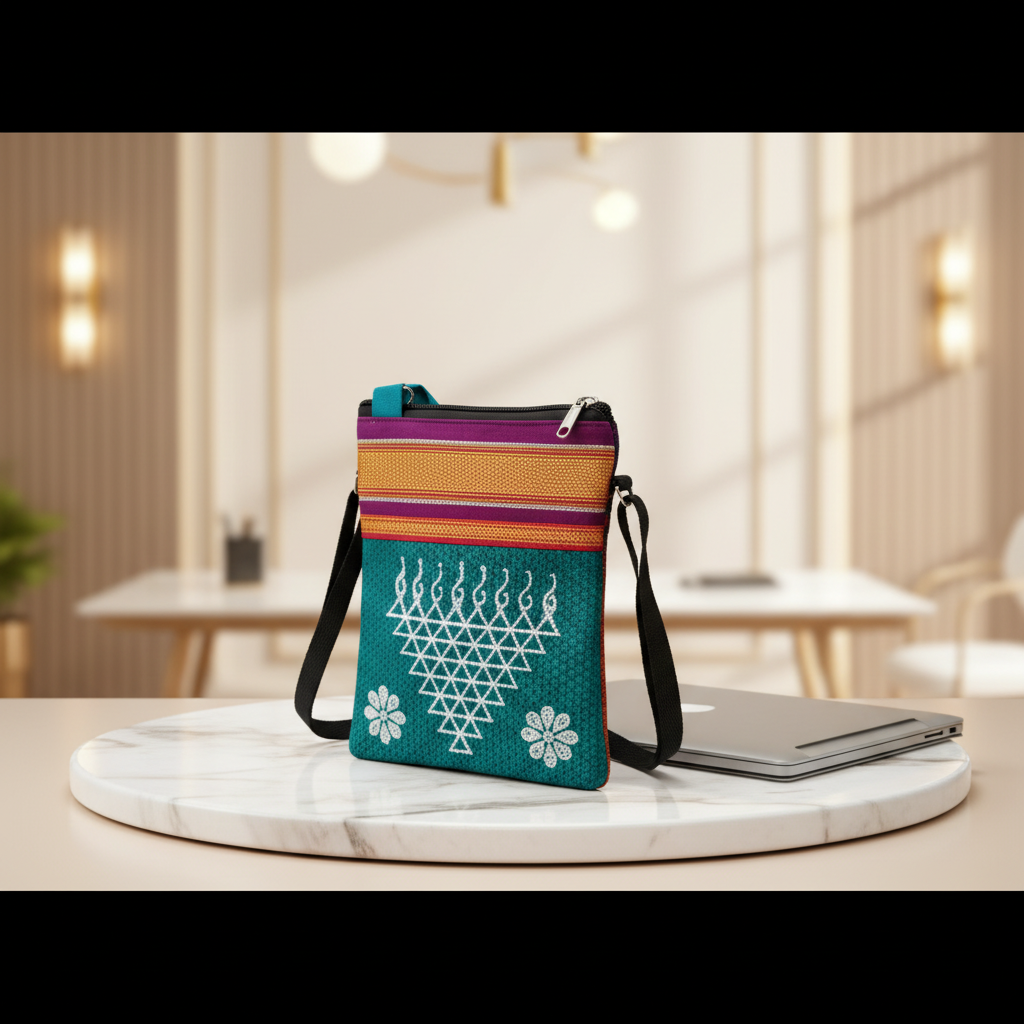 VEERBHADRA HANDMADE Khan Sling Pack Of 1 Item Handcrafted Traditional Khan Fabric Shoulder Bag Elegant Ethnic Durable Everyday Travel Shopping Office Companion