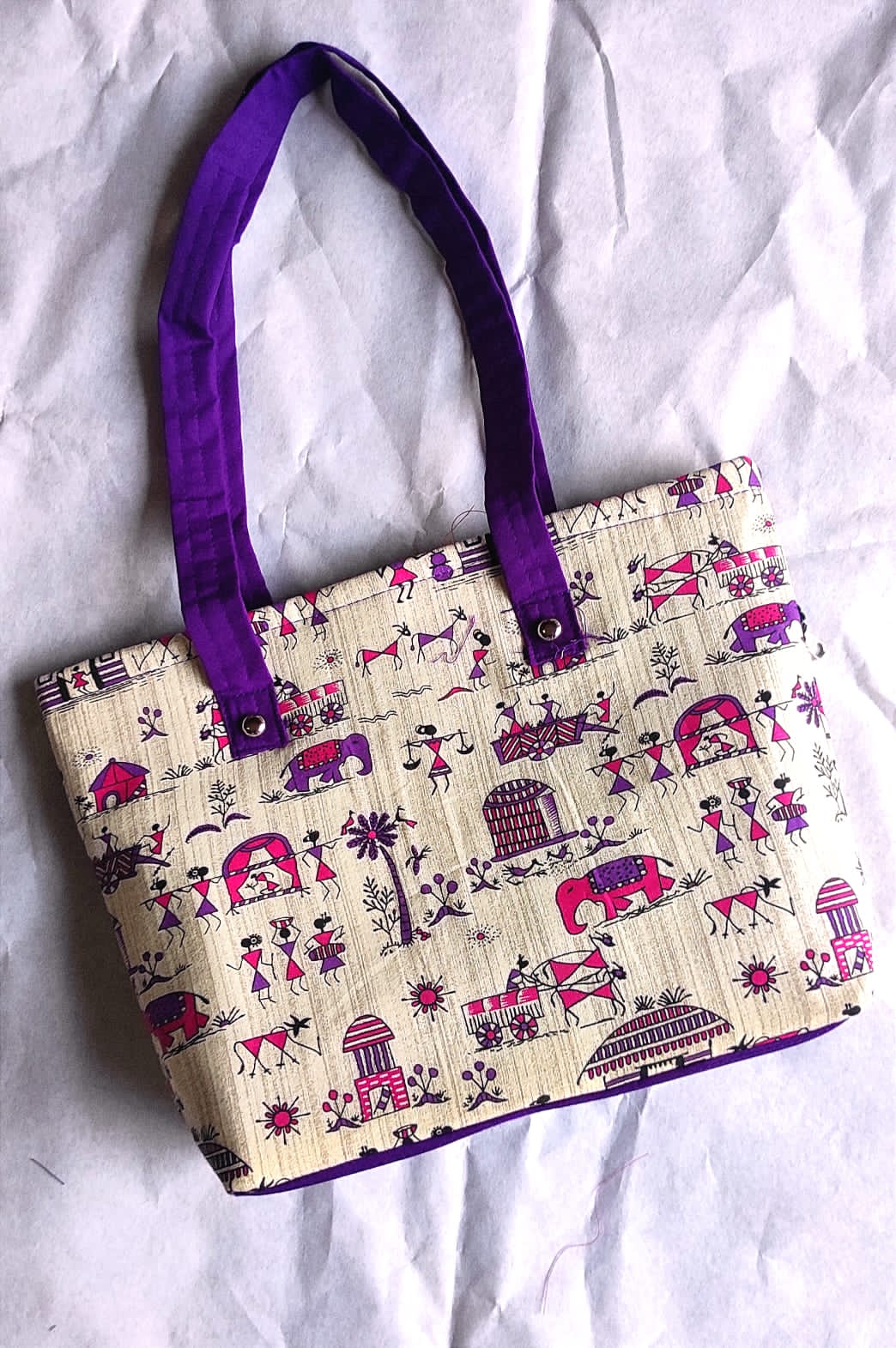 VEERBHADRA HANDMADE Warli Painting Jhola Pack Of 1 Item Handcrafted Tribal Art Cloth Bag Traditional Ethnic Shopping Travel Everyday Utility Companion