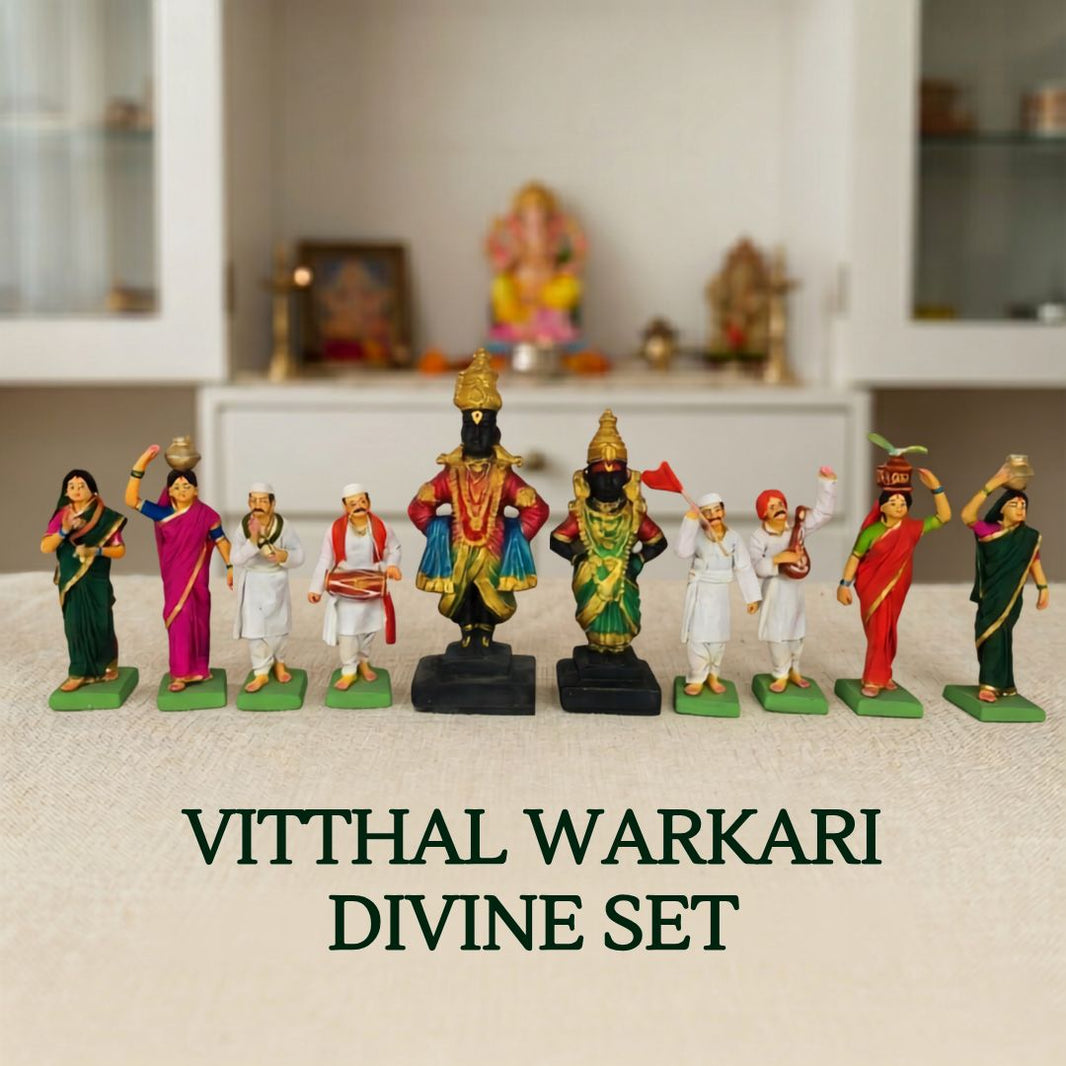 EARTHEN VITTHAL RUKHMAI WITH WARKARI Handcrafted Devotional Set Traditional Maharashtrian Clay Art Made by SHG Women Supporting Rural Livelihood Pack of 1