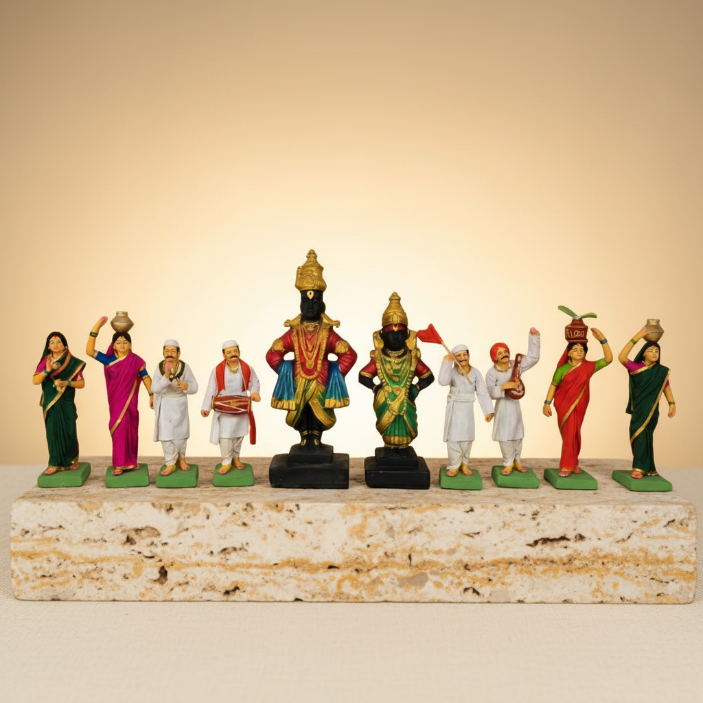 EARTHEN VITTHAL RUKHMAI WITH WARKARI Handcrafted Devotional Set Traditional Maharashtrian Clay Art Made by SHG Women Supporting Rural Livelihood Pack of 1