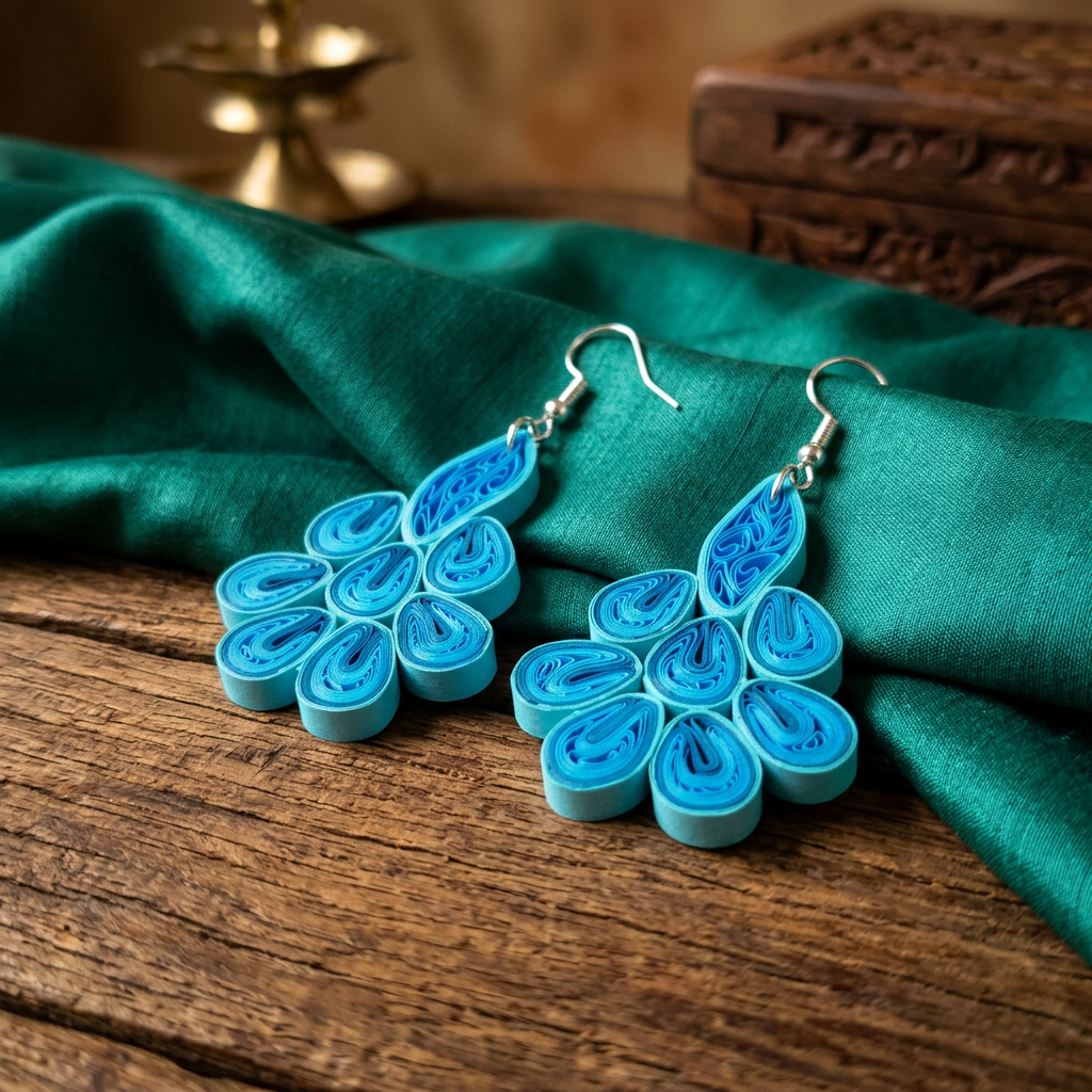 KAGDI KALA Royal Blue Mayur Earrings Pack Of 1 Pair Handcrafted Paper Quilling Peacock Inspired Ethnic Jewellery Elegant Festive Fashion Collection