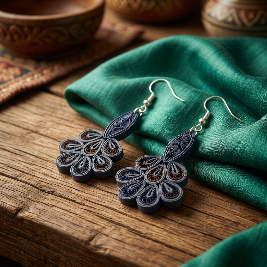 KAGDI KALA Royal Blue Delight Mayur Earrings Pack Of 1 Pair Handcrafted Paper Quilling Peacock Inspired Ethnic Jewellery Elegant Festive Fashion Collection